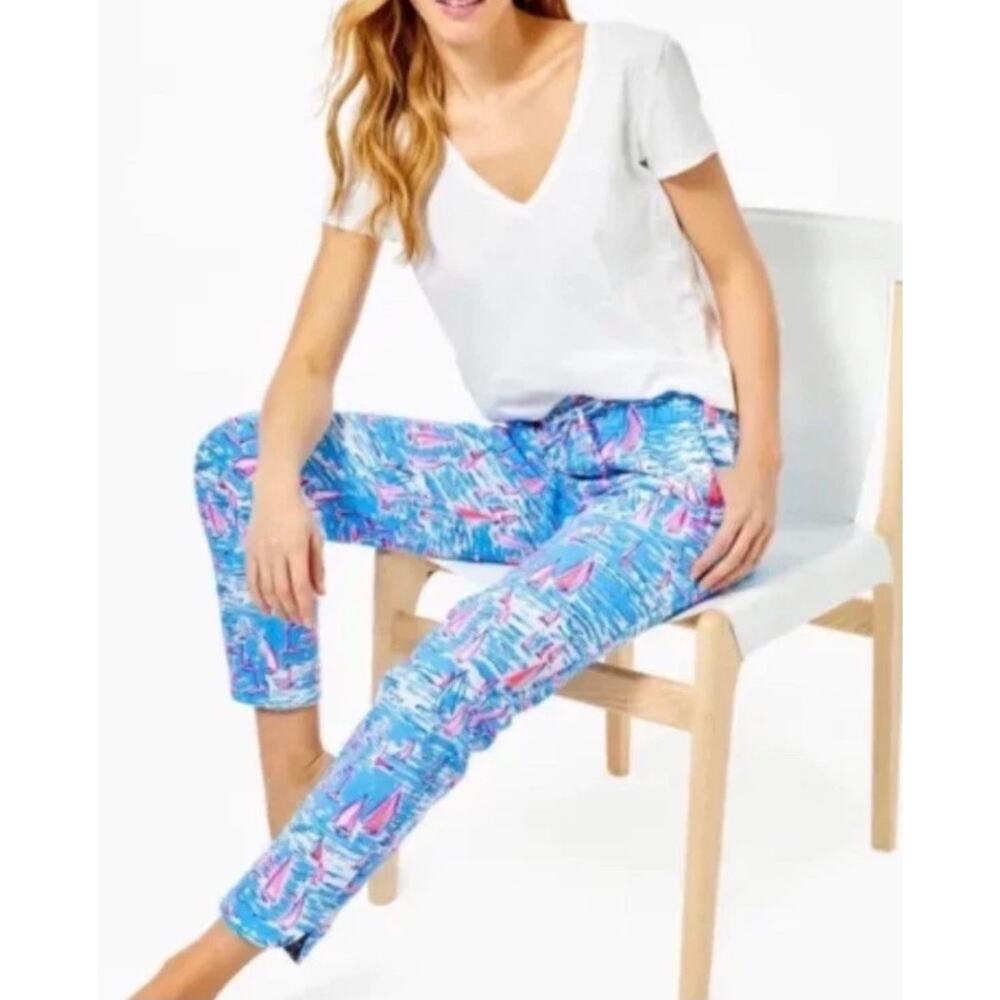 Lilly Pulitzer Emora Printed Knit Pants Sailboats Boatylicious Blue Pink Small